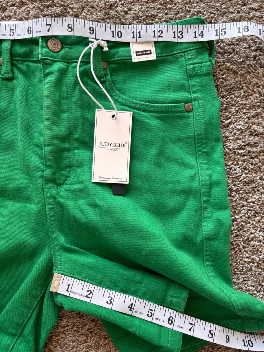 Judy Blue Shorts Green High Rise Tummy Control Cuffed Garment Dyed Stretch Denim - Picture 9 of 9